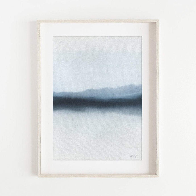 Giclee print of tranquil dark blue mountains made from an original watercolour painting
