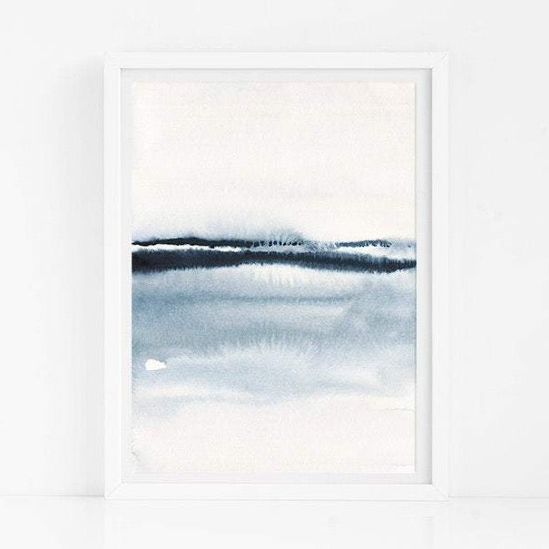 High quality art print of original watercolor painting of an abstract blue wave. Calming ocean art. 