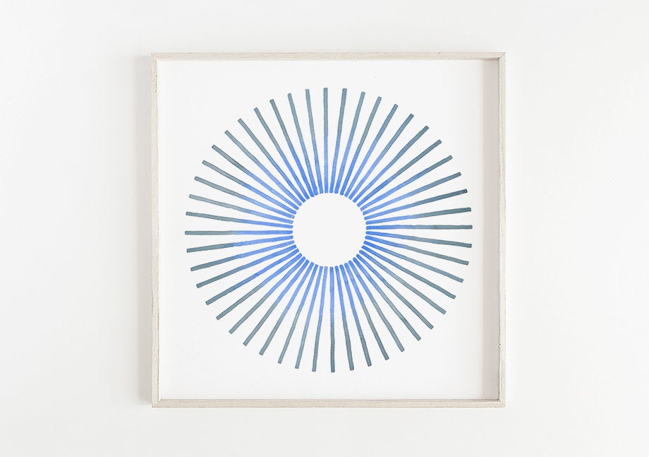 Abstract Geometrical Print - Blue Circle Artwork, contemporary abstract watercolour wall art