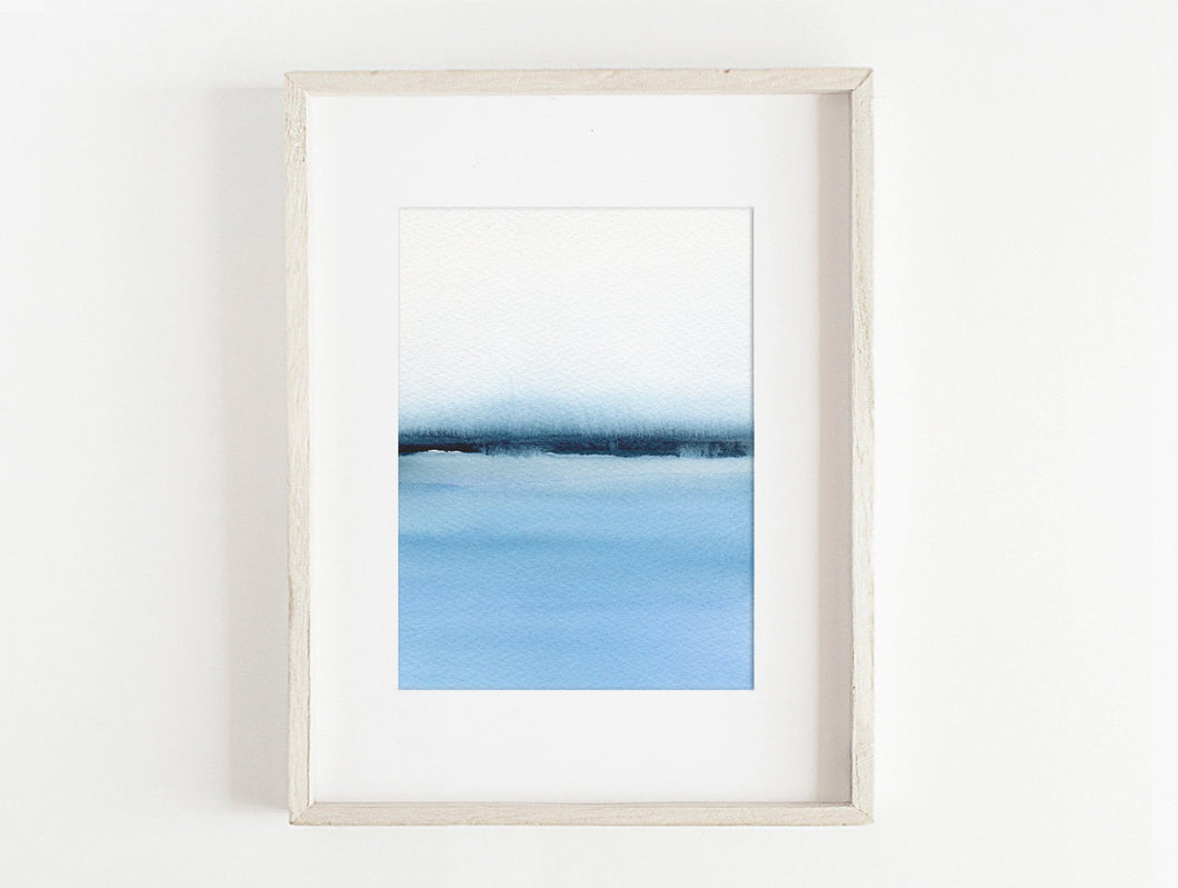 ORIGINAL watercolour painting - calming blue abstract seascape art in tranquil blue measuring 5